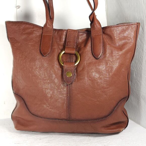 Frye Cognac Brown Leather Xtra Large Ring Tote Bag Purse Handbag - Picture 2 of 16